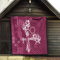 Kia Orana Cook Islands Tapa Floral With Cross Quilt Maroon