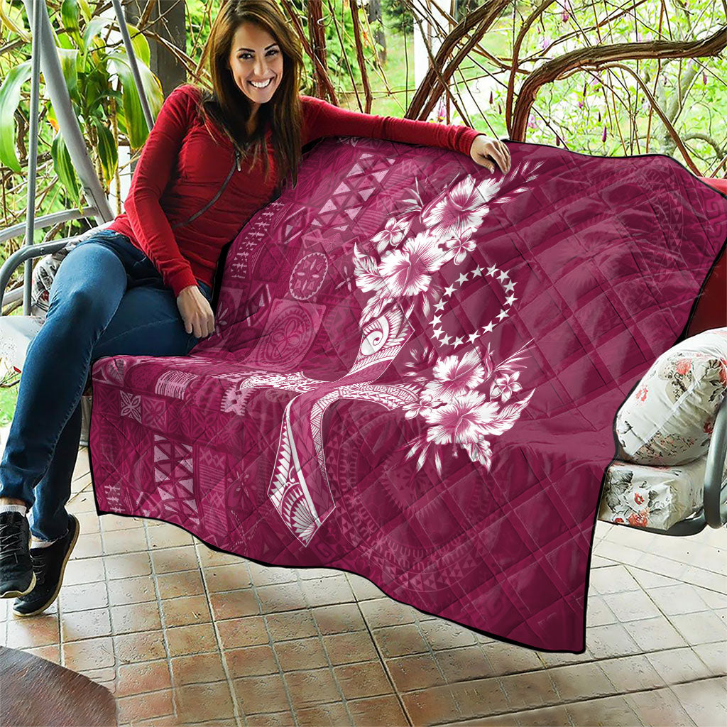Kia Orana Cook Islands Tapa Floral With Cross Quilt Maroon