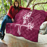 Kia Orana Cook Islands Tapa Floral With Cross Quilt Maroon