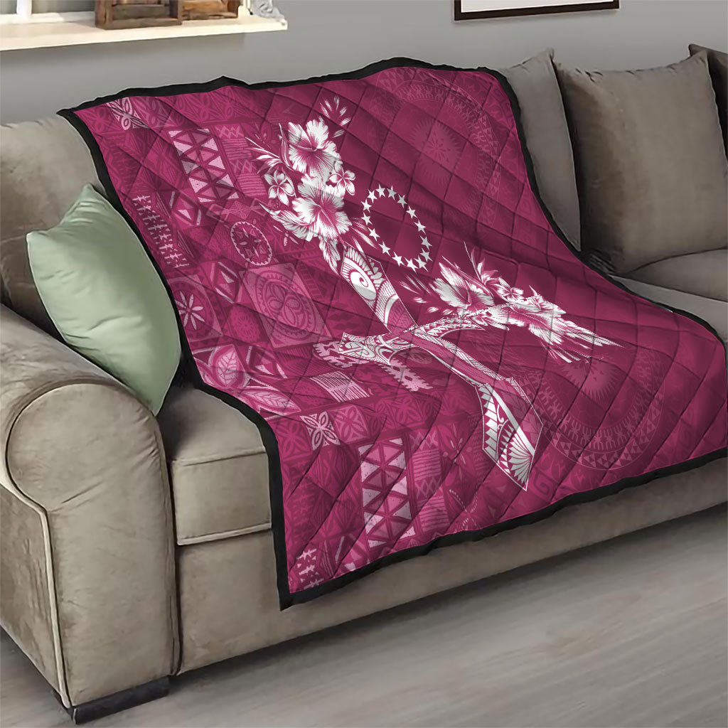 Kia Orana Cook Islands Tapa Floral With Cross Quilt Maroon