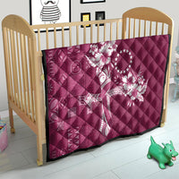 Kia Orana Cook Islands Tapa Floral With Cross Quilt Maroon