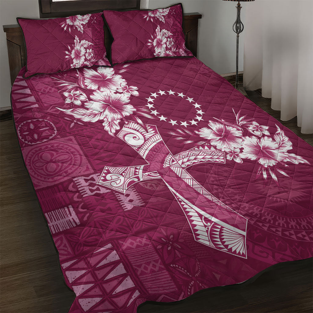 Kia Orana Cook Islands Tapa Floral With Cross Quilt Bed Set Maroon