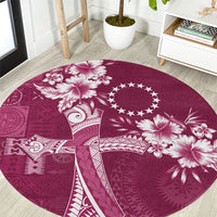 Kia Orana Cook Islands Tapa Floral With Cross Round Carpet Maroon LT7 Maroon - Polynesian Pride