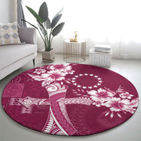 Kia Orana Cook Islands Tapa Floral With Cross Round Carpet Maroon LT7 - Polynesian Pride