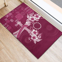 Kia Orana Cook Islands Tapa Floral With Cross Rubber Doormat Maroon LT7 - Polynesian Pride