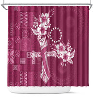 Kia Orana Cook Islands Tapa Floral With Cross Shower Curtain Maroon LT7 Maroon - Polynesian Pride
