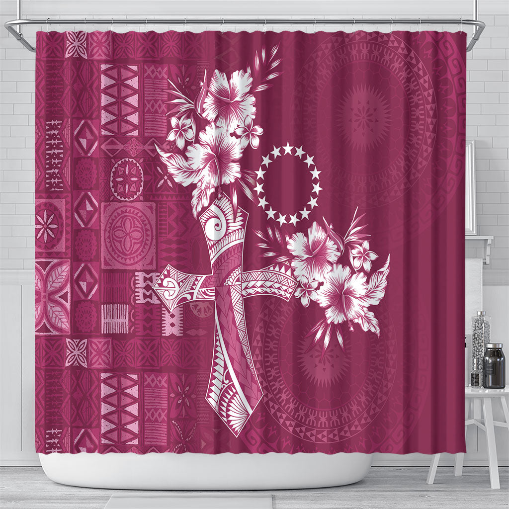 Kia Orana Cook Islands Tapa Floral With Cross Shower Curtain Maroon LT7 - Polynesian Pride