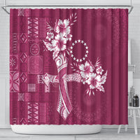Kia Orana Cook Islands Tapa Floral With Cross Shower Curtain Maroon LT7 - Polynesian Pride