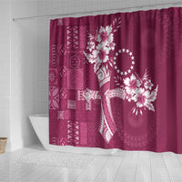 Kia Orana Cook Islands Tapa Floral With Cross Shower Curtain Maroon LT7 - Polynesian Pride
