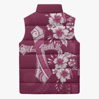 Kia Orana Cook Islands Tapa Floral With Cross Sleeveless Puffer Jacket Maroon LT7 - Polynesian Pride
