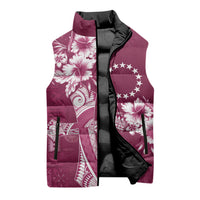 Kia Orana Cook Islands Tapa Floral With Cross Sleeveless Puffer Jacket Maroon LT7 - Polynesian Pride