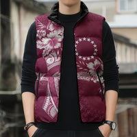 Kia Orana Cook Islands Tapa Floral With Cross Sleeveless Puffer Jacket Maroon LT7 - Polynesian Pride