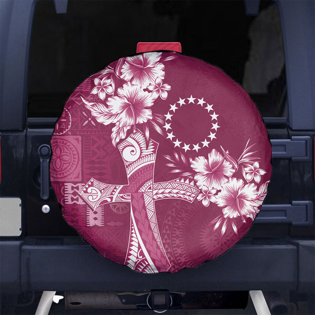 Kia Orana Cook Islands Tapa Floral With Cross Spare Tire Cover Maroon LT7 No hole Maroon - Polynesian Pride