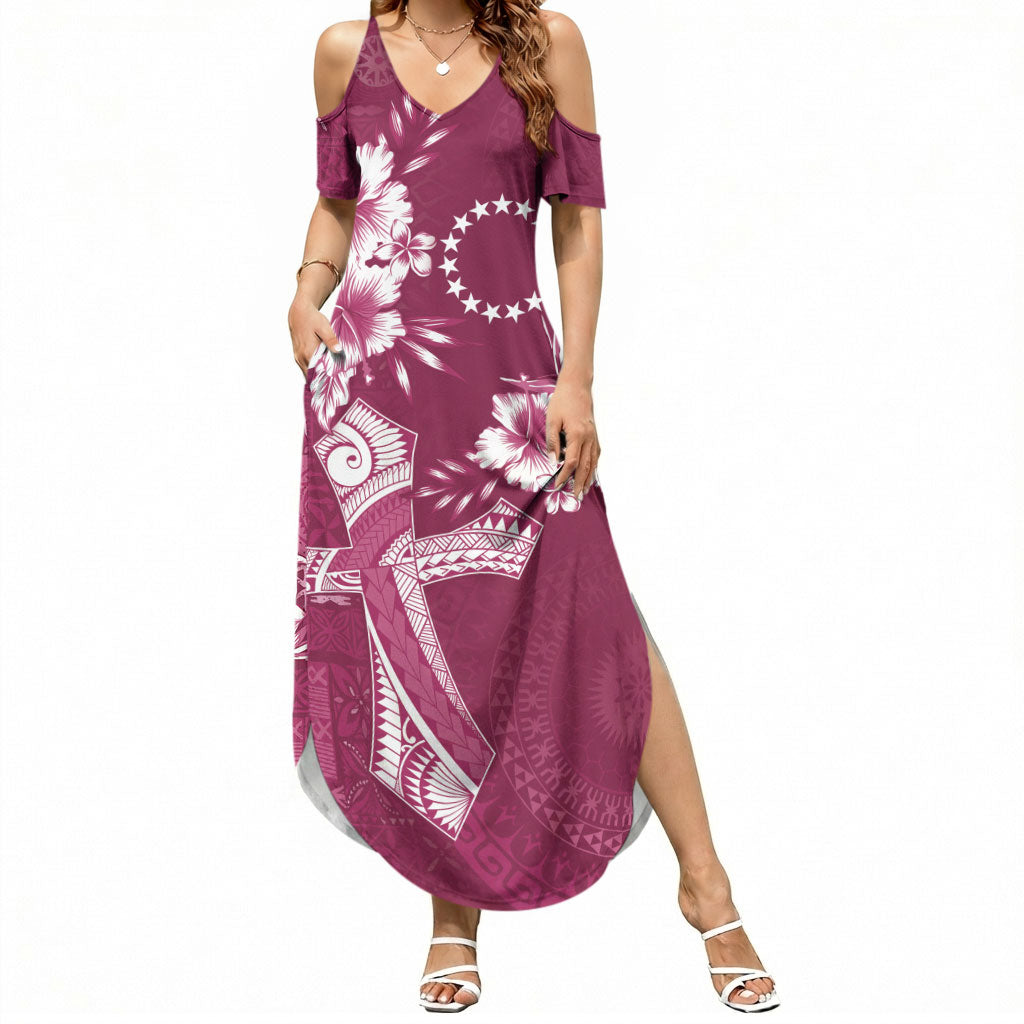 Kia Orana Cook Islands Tapa Floral With Cross Summer Maxi Dress Maroon LT7 Women Maroon - Polynesian Pride