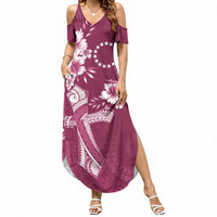 Kia Orana Cook Islands Tapa Floral With Cross Summer Maxi Dress Maroon LT7 Women Maroon - Polynesian Pride