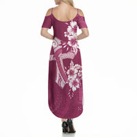 Kia Orana Cook Islands Tapa Floral With Cross Summer Maxi Dress Maroon LT7 - Polynesian Pride