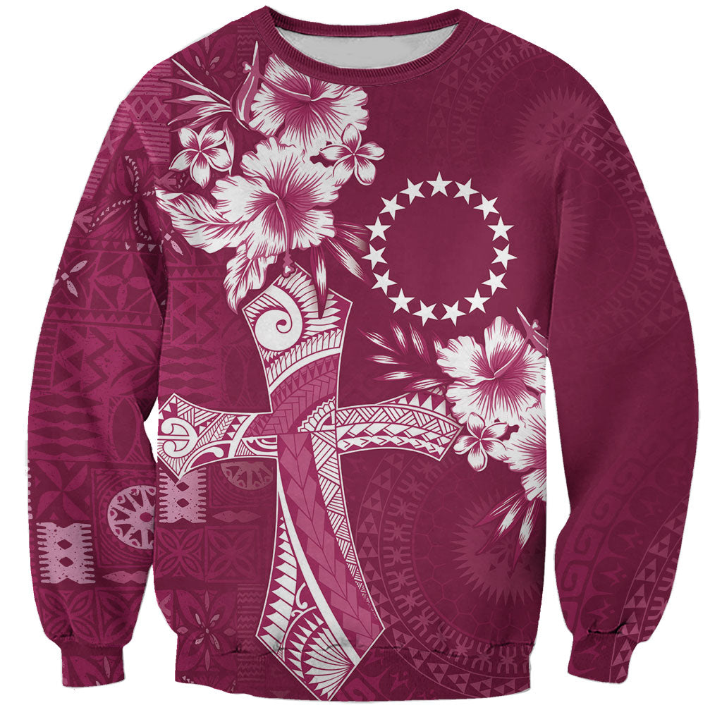 Kia Orana Cook Islands Tapa Floral With Cross Sweatshirt Maroon