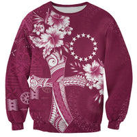 Kia Orana Cook Islands Tapa Floral With Cross Sweatshirt Maroon