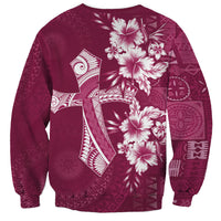 Kia Orana Cook Islands Tapa Floral With Cross Sweatshirt Maroon