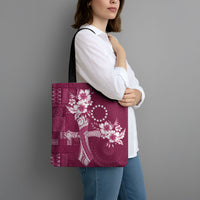 Kia Orana Cook Islands Tapa Floral With Cross Tote Bag Maroon LT7 - Polynesian Pride