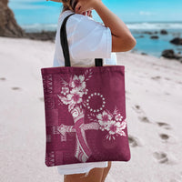 Kia Orana Cook Islands Tapa Floral With Cross Tote Bag Maroon LT7 - Polynesian Pride
