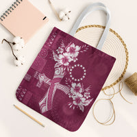 Kia Orana Cook Islands Tapa Floral With Cross Tote Bag Maroon LT7 White Strap One Size Maroon - Polynesian Pride