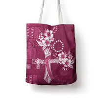Kia Orana Cook Islands Tapa Floral With Cross Tote Bag Maroon LT7 - Polynesian Pride