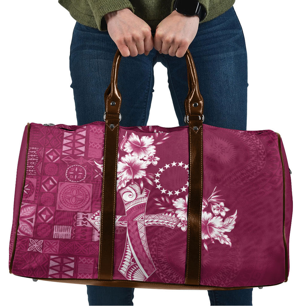 Kia Orana Cook Islands Tapa Floral With Cross Travel Bag Maroon LT7 Maroon - Polynesian Pride