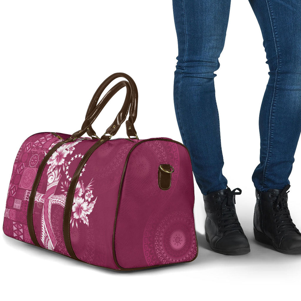 Kia Orana Cook Islands Tapa Floral With Cross Travel Bag Maroon LT7 - Polynesian Pride
