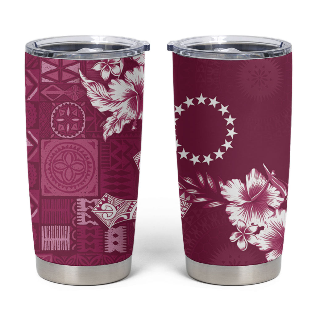 Kia Orana Cook Islands Tapa Floral With Cross Tumbler Cup Maroon LT7 Maroon - Polynesian Pride