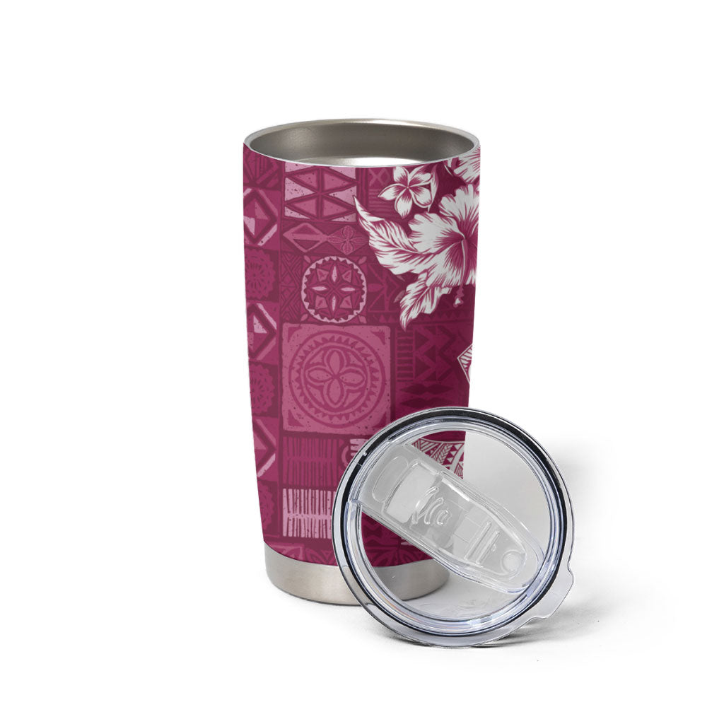 Kia Orana Cook Islands Tapa Floral With Cross Tumbler Cup Maroon LT7 - Polynesian Pride