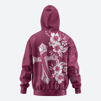 Kia Orana Cook Islands Tapa Floral With Cross Zip Hoodie Maroon LT7 - Polynesian Pride
