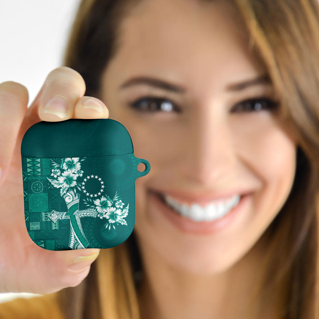 Kia Orana Cook Islands Tapa Floral With Cross AirPods Case Deep Teal