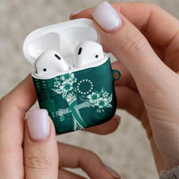 Kia Orana Cook Islands Tapa Floral With Cross AirPods Case Deep Teal