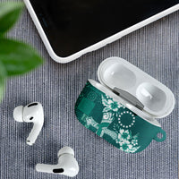 Kia Orana Cook Islands Tapa Floral With Cross AirPods Case Deep Teal