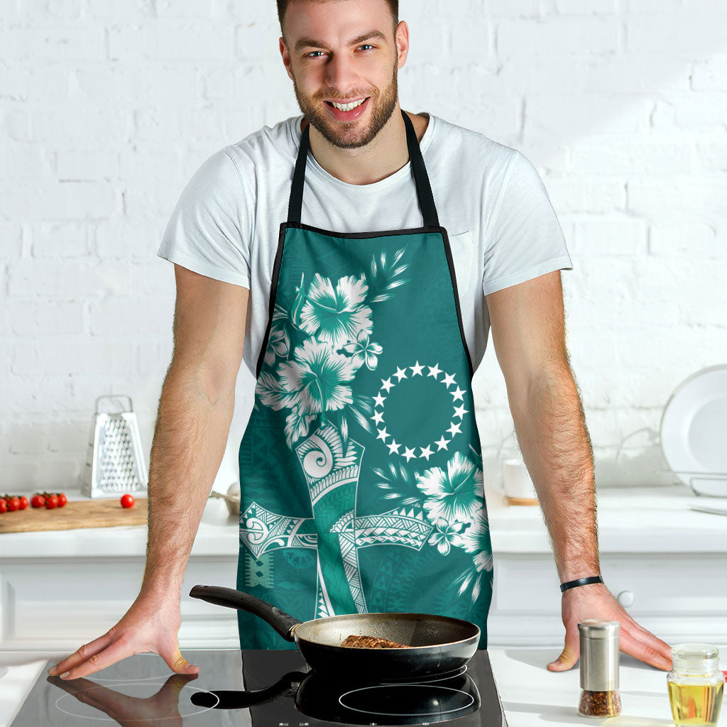 Kia Orana Cook Islands Tapa Floral With Cross Apron Deep Teal LT7 - Polynesian Pride