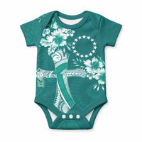 Kia Orana Cook Islands Tapa Floral With Cross Baby Onesie Deep Teal LT7 Deep Teal - Polynesian Pride