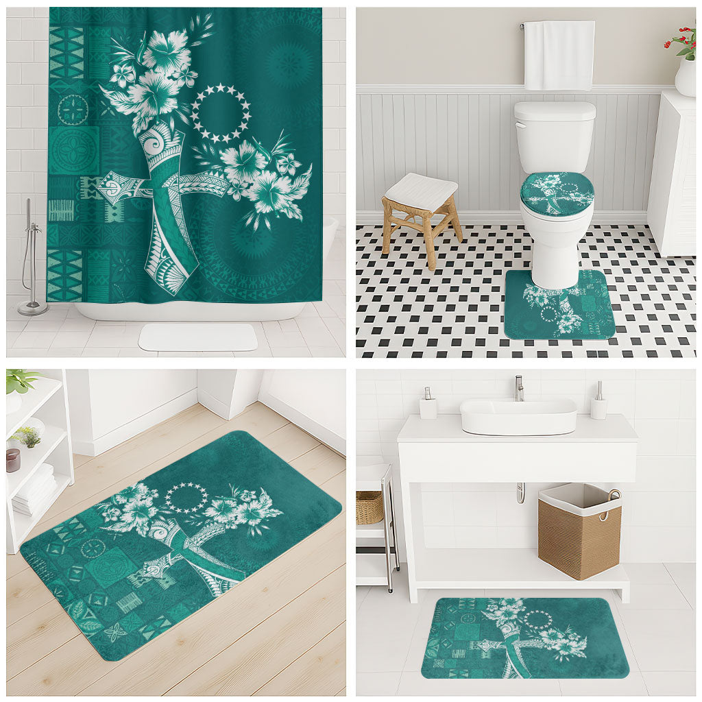 Kia Orana Cook Islands Tapa Floral With Cross Bathroom Set Deep Teal