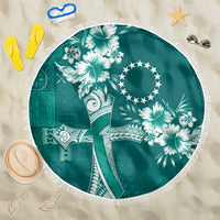Kia Orana Cook Islands Tapa Floral With Cross Beach Blanket Deep Teal
