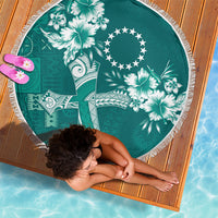 Kia Orana Cook Islands Tapa Floral With Cross Beach Blanket Deep Teal