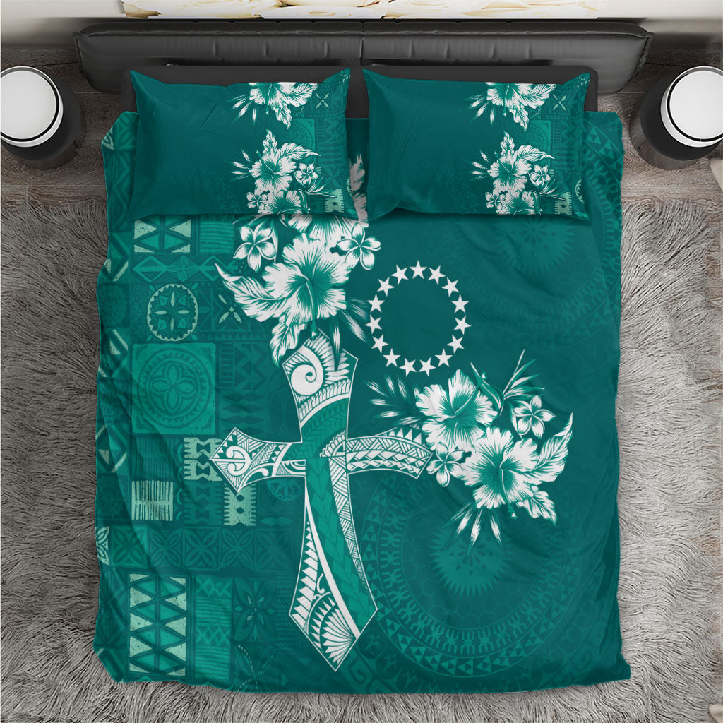 Kia Orana Cook Islands Tapa Floral With Cross Bedding Set Deep Teal