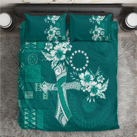 Kia Orana Cook Islands Tapa Floral With Cross Bedding Set Deep Teal