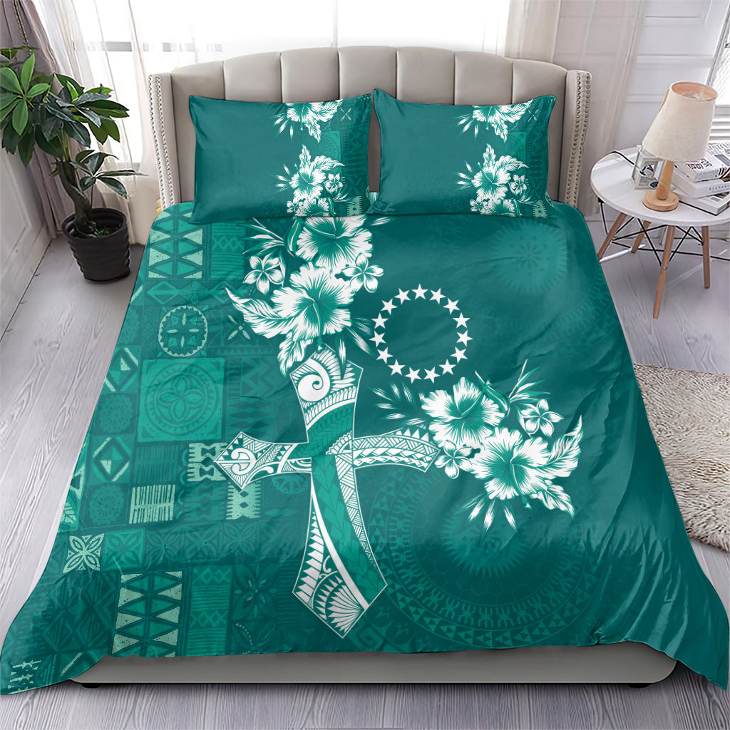 Kia Orana Cook Islands Tapa Floral With Cross Bedding Set Deep Teal
