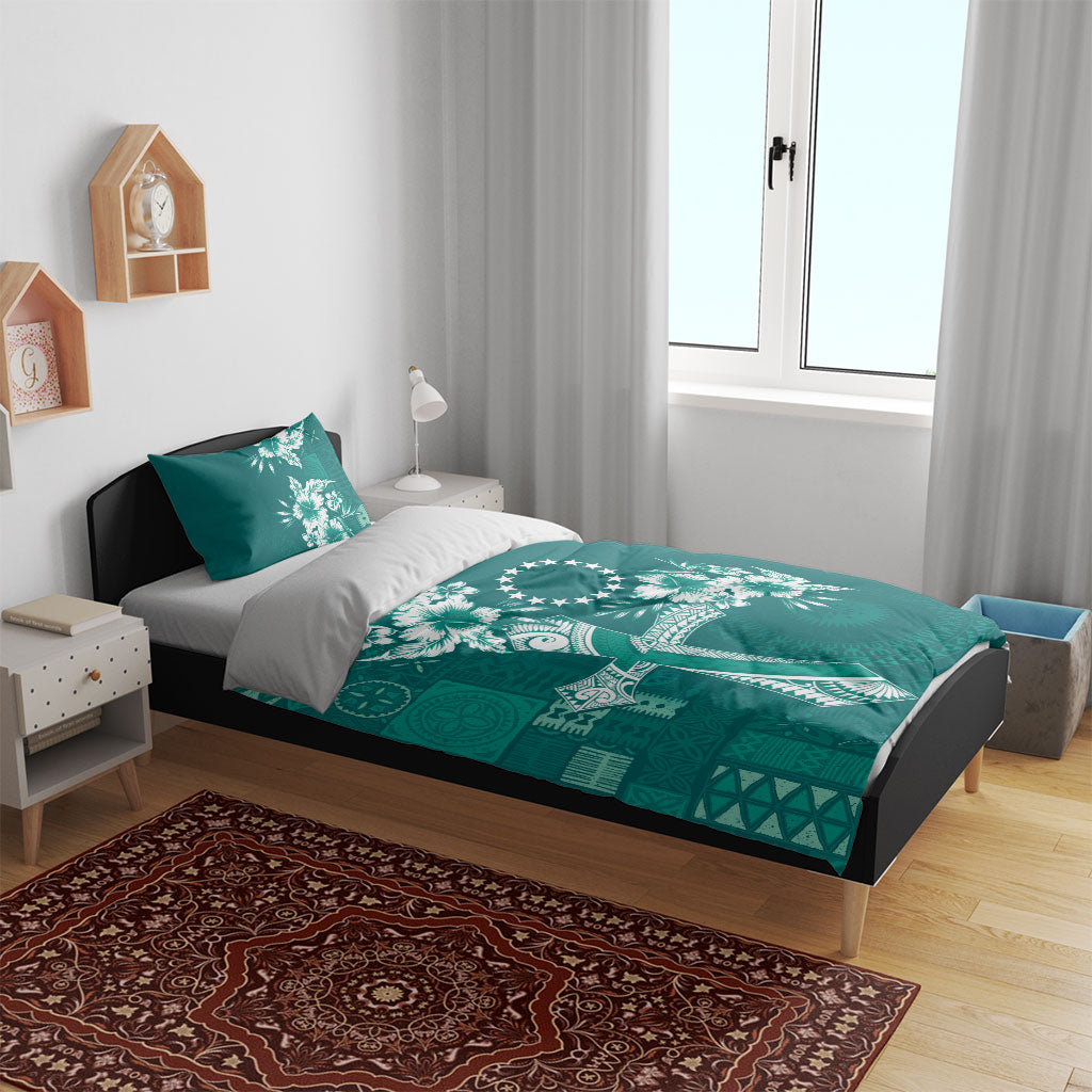 Kia Orana Cook Islands Tapa Floral With Cross Bedding Set Deep Teal