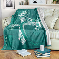 Kia Orana Cook Islands Tapa Floral With Cross Blanket Deep Teal LT7 Deep Teal - Polynesian Pride