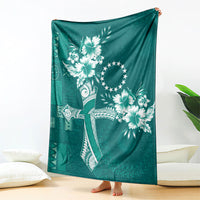 Kia Orana Cook Islands Tapa Floral With Cross Blanket Deep Teal LT7 - Polynesian Pride