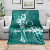 Kia Orana Cook Islands Tapa Floral With Cross Blanket Deep Teal LT7 - Polynesian Pride