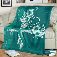 Kia Orana Cook Islands Tapa Floral With Cross Blanket Deep Teal LT7 - Polynesian Pride