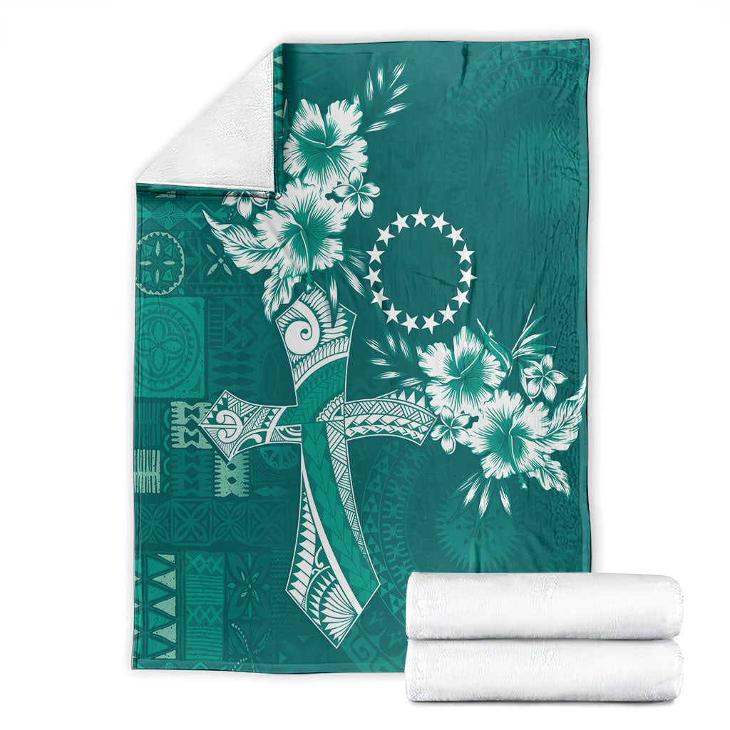 Kia Orana Cook Islands Tapa Floral With Cross Blanket Deep Teal LT7 - Polynesian Pride