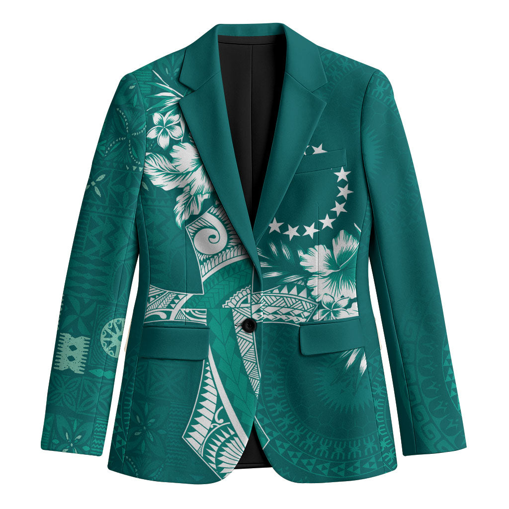 Kia Orana Cook Islands Tapa Floral With Cross Blazer Deep Teal